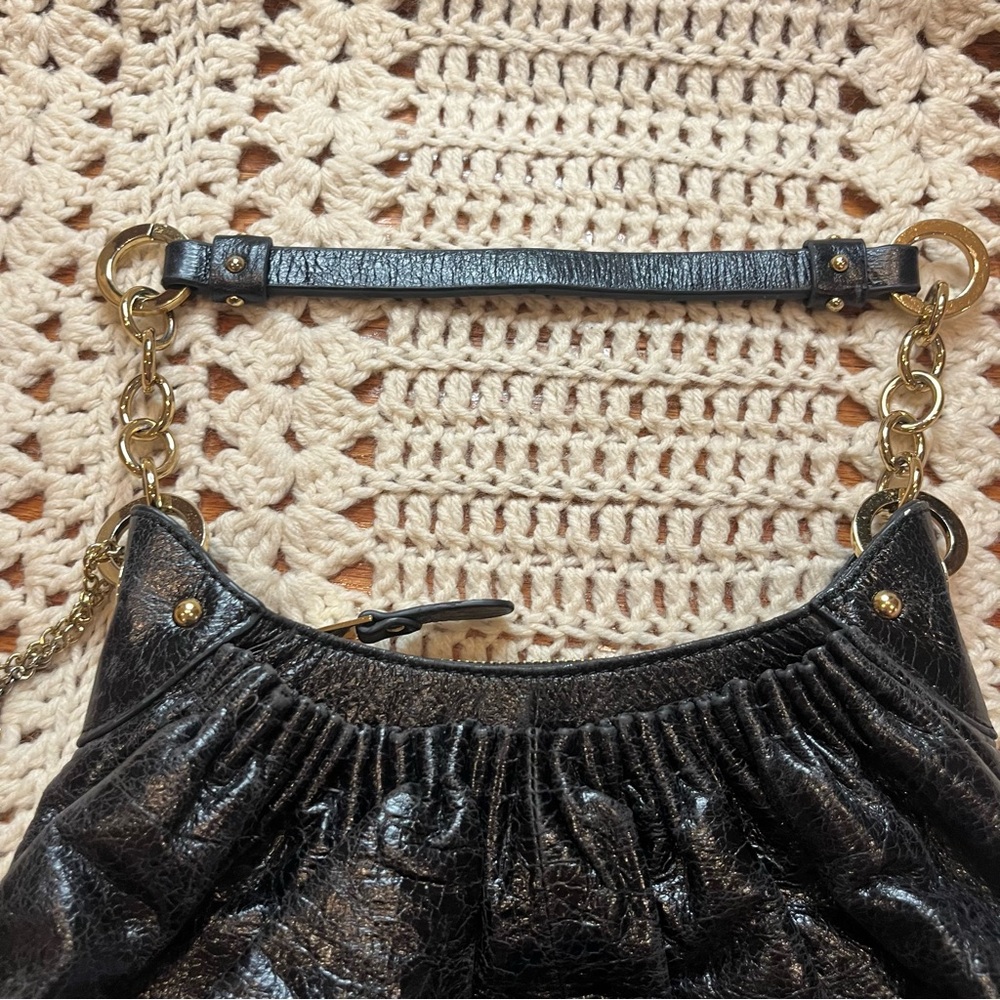 Kate Landry Chic Black Leather and Gold Accents Hobo Shoulder Bag - Picture 3 of 15